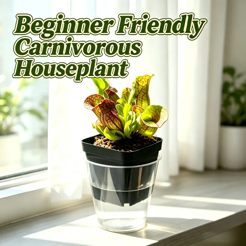 Hooded Pitcher Plant Sarracenia Minor | Compact Established Carnivorous Plant, Unique Windowsill Ornament, Low Maintenance Bog Plant for Office Kitchen Decor, Beginner Friendly Carnivore