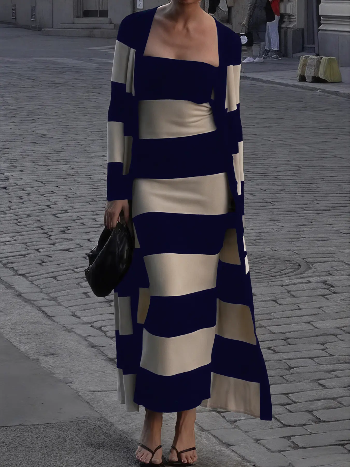 Autumn Winter Knit Two-Piece Set, Striped Elegant Cami Long Dress & Sweater, Thin Layer, Casual Fitted Style, Spring Fall - TikTok Shop Autumn Winter Knit Two-Piece Set, Striped Elegant Cami Long Dress & Sweater, Thin Layer, Casual Fitted Style, Spring Fall - TikTok Shop