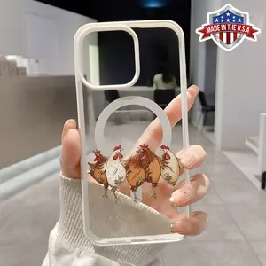 Dancing Chicken Pattern Magnetic Phone Case for iPhone 16 15 14 Pro Max 13 12 11 XR E XS Plus Non-Yellowing Clear Crystal Drop-Proof Slim Silicone Shockproof Transparent Acrylic Cover Supports Wireless Charging.