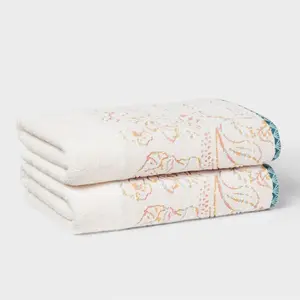 2pc Boho Border Floral Bath Towel Multi - Threshold 2pc Boho Border Floral Bath Towel Multi - Threshold