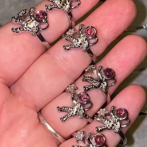 Cute Strawberry Quartz Rings Adjustable Silver Band Strawberry Quartz Jewelry Astronaut Ring Space Ring