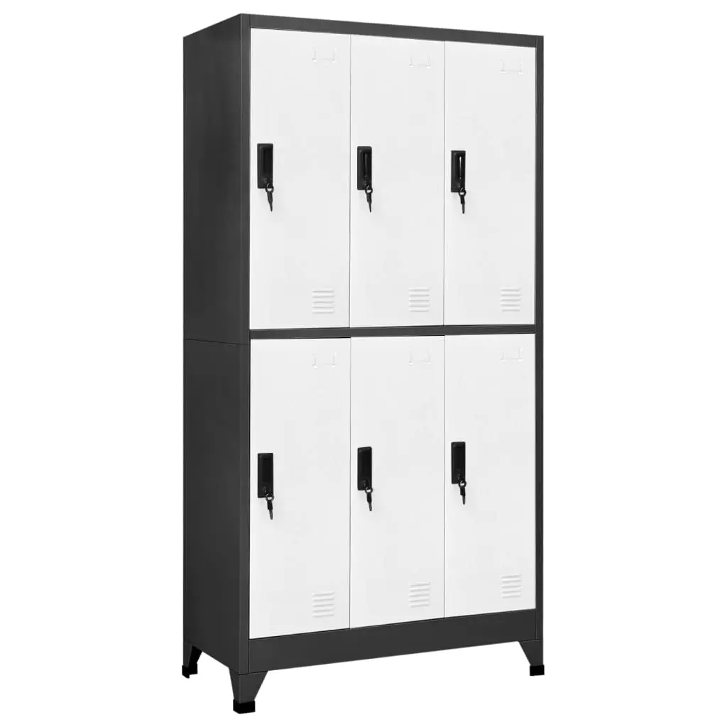 vidaXL Locker Cabinet, Home Office Storage Cabinet with Lockers, File Cabinet for Home School Changing Room, Anthracite and White Steel 339800