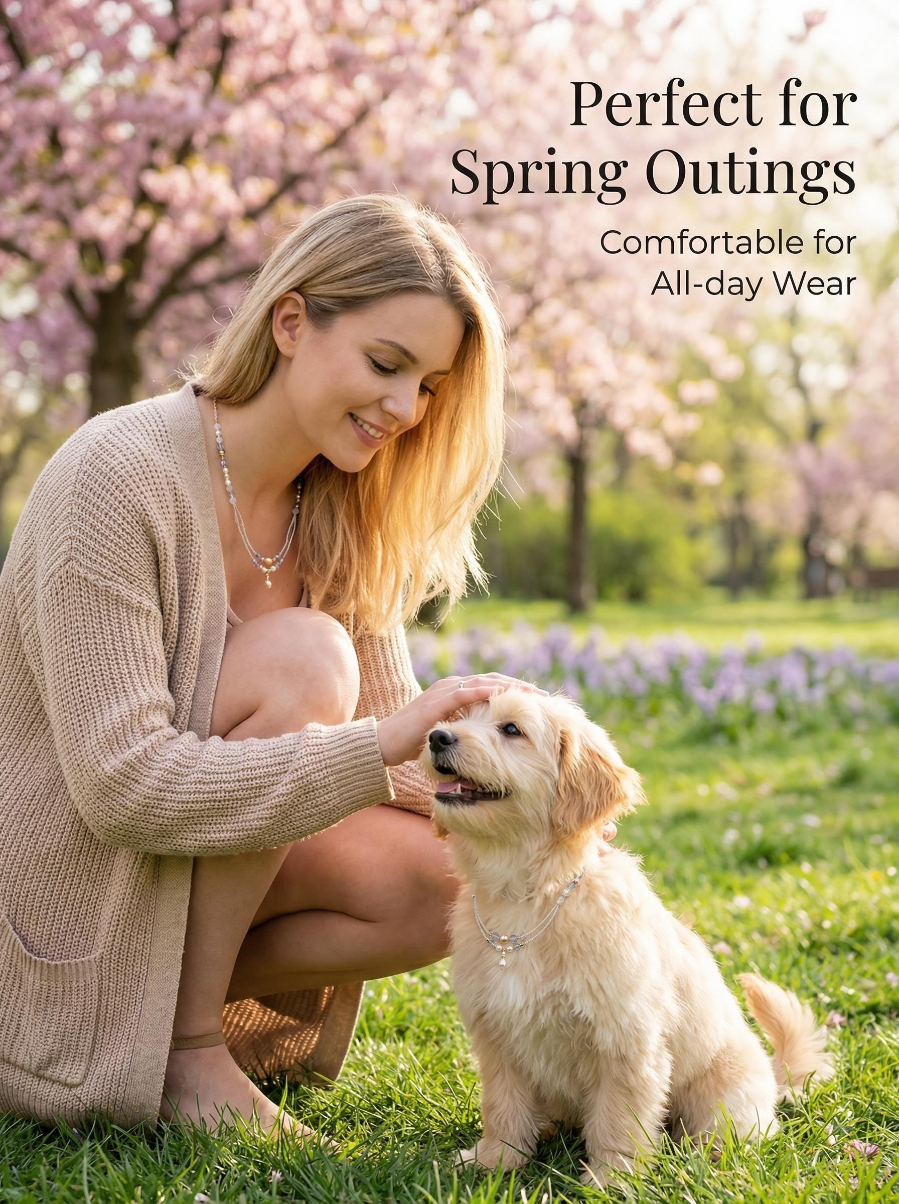 Purple Sakura & Fluffy Whisper Adjustable Pearl Necklace for Owner and Pet Wear