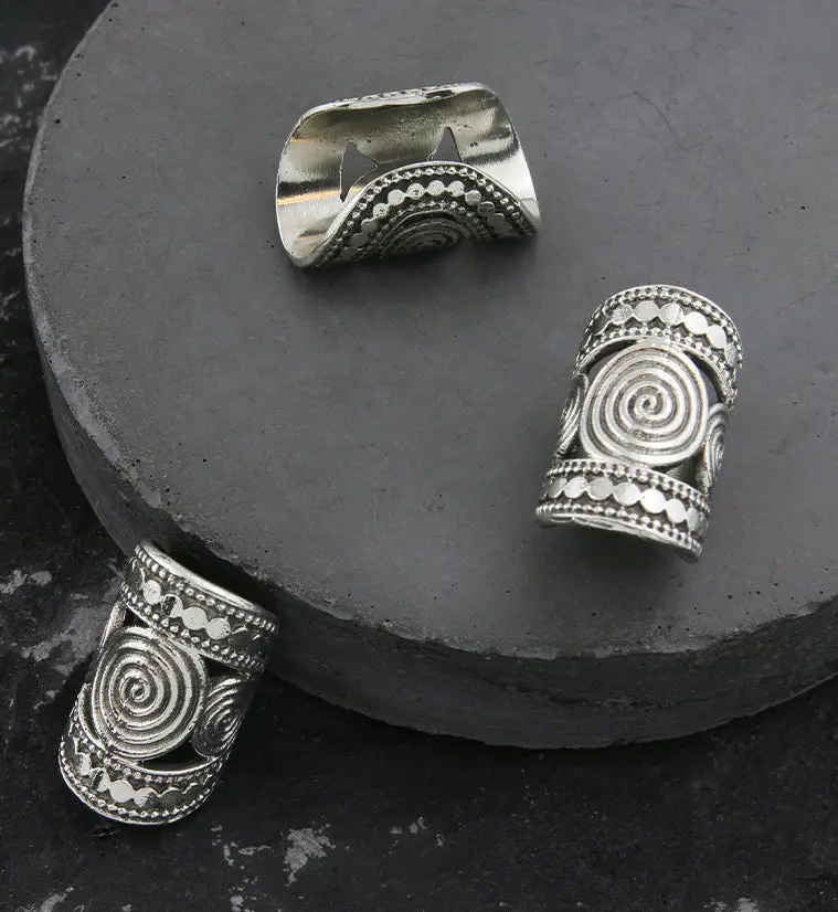 Hypnotic Swirl White Brass Dreadlock Cuff