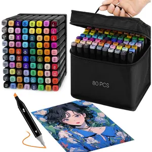 Markers Dual Tip Art - 80 Colors  Based Double Sided Marker Set with Brush Tip and Chisel Tip for , Adult, Professional Artist. Ideal for Coloring, Drawing, School Painting Projects