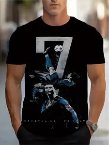 Men's 3D Graphic T-Shirt, Football Design, Soft Polyester, Lightweight Breathable, Suitable for Gym, Home, Casual Wear