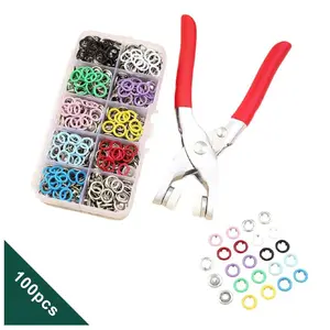 Including 100pcs Invisible Colored Metal Buckle & 1 Count Manual Pressure Pliers,Household Sewing Accessories for DIY Handicraft Clothing & Hat,Buttons & Pliers Tool Kit,Seamless Stitching Sewing Kit Tools,Sewing Supplies Crafts.