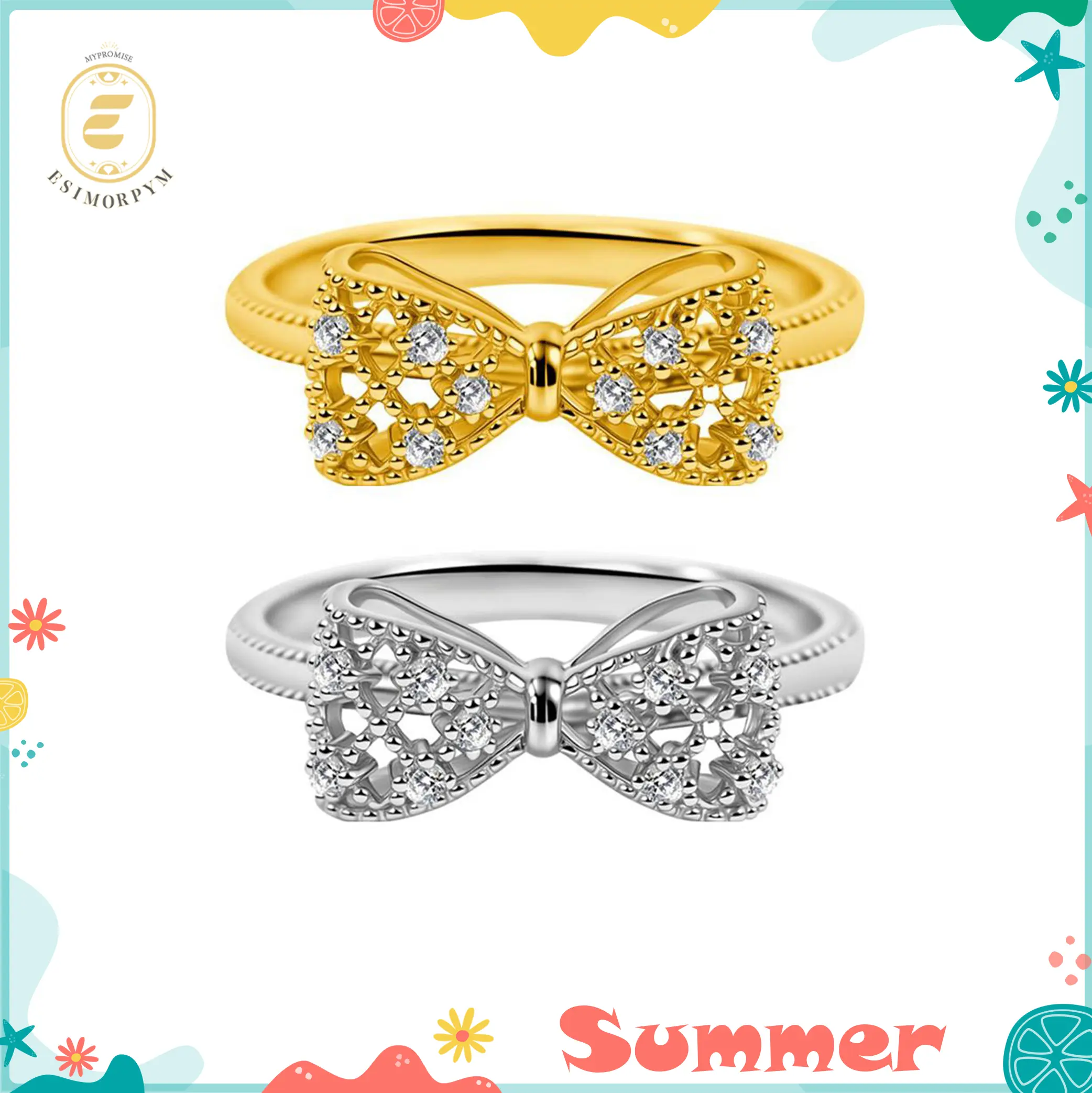 EOM 18K Gold-Plated Moissanite Dreamy Bow Ring Silver-Plated Eternal Knot Ring Silver-Plated Jewelry Perfect Birthday Engagement Wedding Anniversary Christmas Gift