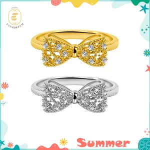 EOM 18K Gold-Plated Moissanite Dreamy Bow Ring Eternal Knot Ring Jewelry Perfect Birthday Engagement Wedding Anniversary Christmas Gift