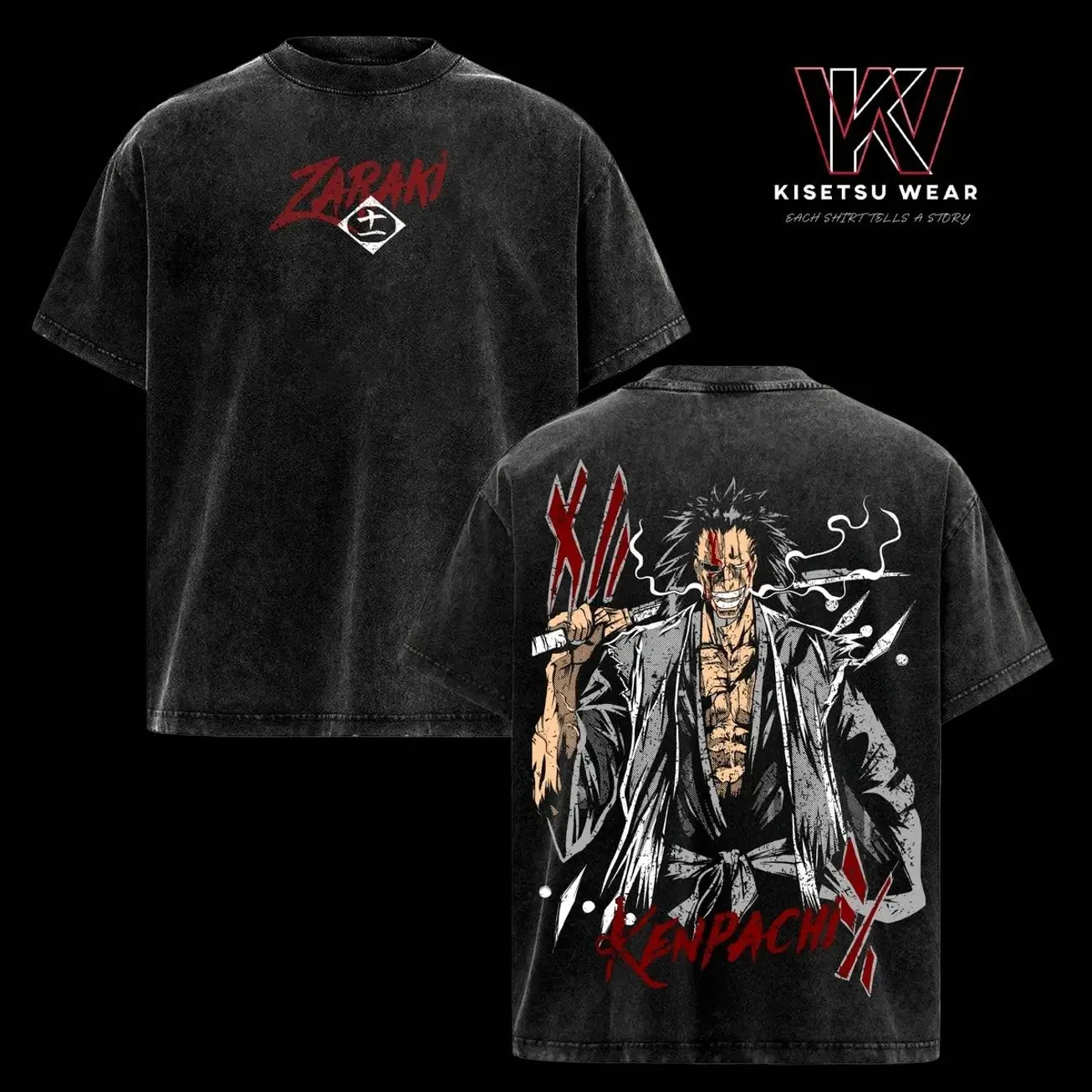 Kenpachi Zaraki T-Shirt – Bleach Vintage Washed Oversized Anime Graphic Tee, Dark Streetwear Aesthetic Top, Acid Wash Soft Cotton Shirt, Casual Unisex Apparel, Gift for Bleach Fans AWM