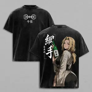Tsunade Naruto Fifth Hokage Vintage Washed T-Shirt _ Legendary Sannin Anime Graphic Tee _ Slug Princess Streetwear Oversized Shirt