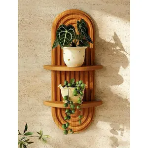 Boho Wall Decor Brown  Wall Shelf Mid Century Modern Decor   Shelf 16.7in 2 Tier Wooden Floating Shelves for  Bathroom Bedroom Living Room Office Holding Planter
