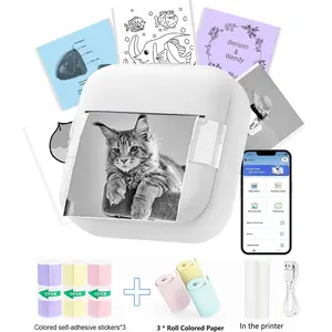Portable Mini Thermal Printer, Portable Handheld Printer, Inkless Sticker Maker for Photos Journals Notes Reminders, Compatible with iOS Android