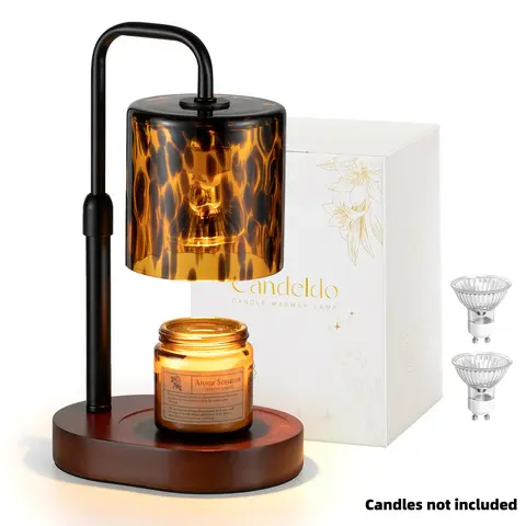 CANDELDO Wooden Tortoise Shell Look Dimmable Candle Warmer Lamp - Black Vintage Leopard, Timer, Height-Adjustable, 2 Bulbs, Room Decor, Boujee Home Accessories, Bedroom Items, Apartment Stuff, Whimsical Housewarming Gifts for Women, Indoor Home Supplies