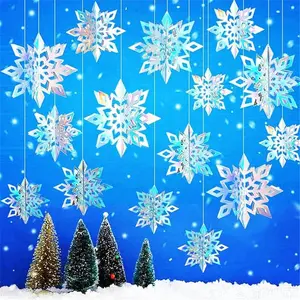 15pcs 3D Holographic Snowflake Decorations for Christmas, New Year's, Birthdays and Winter Wonderland Parties - Home Decor