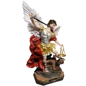San Miguel Arcangel 13" Inches Tall Alas Blancas  Con Balanza y Espada Movible Saint St Michael Archangel Estatua Brand New Religious art image, home decor, wall decor, church events, gifts 12