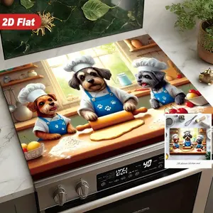 2D flat, 1 cute kitchen dog 2D pattern design, suitable for stoves, induction cookers, and ceramic stoves. This multifunctional protective cover prevents scratches, is easy to clean, heat-resistant, and uses diatomaceous earth oven pads Grill Accessories