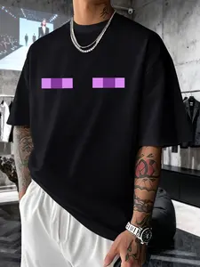 Men's Short Sleeve T-Shirt Summer, Minecraft Enderman Eye Creative Print, Casual Loose-Fit Drop Shoulder Couple Top