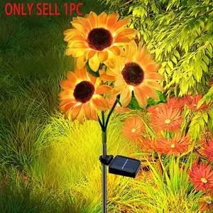 Solar Outdoor Christmas Decorative Lights, 3 LED Sunflower Lamps, Solar Flower Lanterns, Garden Lawn Decoration, Outdoor Lighting
