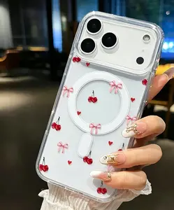 Transparent Cherry Bow Magnetic Phone Case Suitable for iPhone 17/16/15/14 and other series.