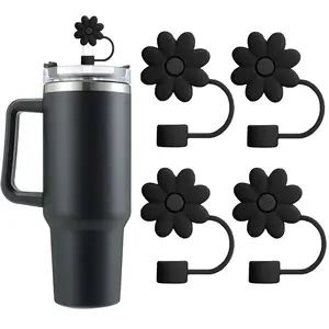 Flower Straw Covers Toppers for Stanley Cups 30&40 Oz Tumbler Accessories 4PCS Silicone Straw Caps Reusable Straw Tips Protectors for Stanley Cup 10mm 0.4in Straws