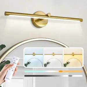 Modern Dimmable LED Bathroom Vanity Light, 3500-4500-6000K Adjustable Wall Sconce Over Mirror, Black/Gold/Nickel Options