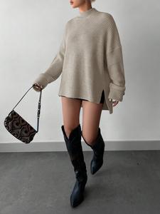 women's oversized turtle neck ribbed knit long sleeve pullover sweater, autumn/winter casual solid color drop shoulder cozy fashion sweater top, women fall outfit, winter sweater for women