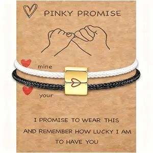 Orphic Pinky Promise Matching Couple Bracelets Adjustable Heart Rope Bracelet Set Romantic Promise Jewelry Gifts for Him Her with Gift Card