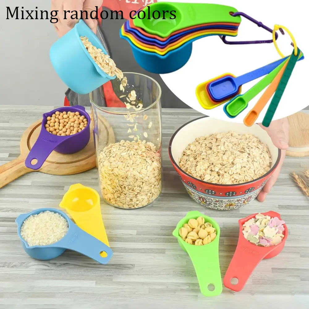 15pcs Plastic Measuring Cups & Spoons Set, random color - Durable for Flour, Milk, Powder, Coffee - Essential Baking & Cooking Tools for Home Kitchens, Cooking Tools|Vibrant Design|Durable Plastic