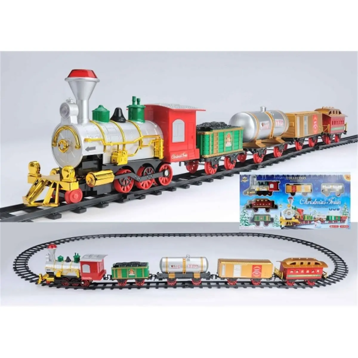 Express Northlight 17-Piece Plastic Battery-Operated Lighted Animated Christmas Train Set - 3.75h x7.75l x2.75w in, Curved/Straight Tracks, Real Sounds, Easy Assembly, for 3-4 Years (Over 12ft, Batteries Not Included)