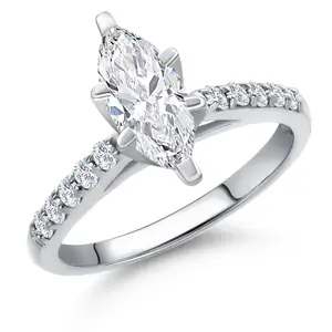 Gem Stone King 10K White Gold IGI Certified Engagement Ring | 1.20 Cttw | Center 1 Ct Marquise Cut | D-E Color | VS1-VS2 Clarity | Wedding Engagement Anniversary Promise Ring For Women