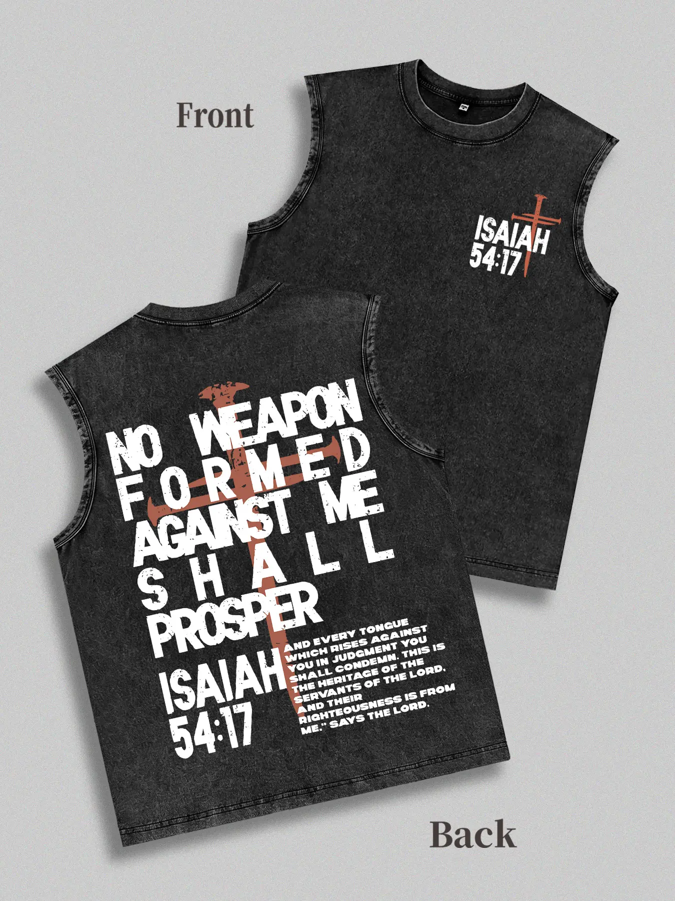 Men's Christian Faith Protection Cotton Underwear - Sleeveless Vest, Cross Pattern, Isaiah 54:17 Symbolic Design for Spiritual Strength, Bestie Crewneck Casual Round Neck Socks