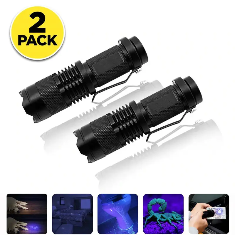 2x Uv Ultra Violet Led Flashlight Blacklight Light 395 Nm Inspection Lamp Torch