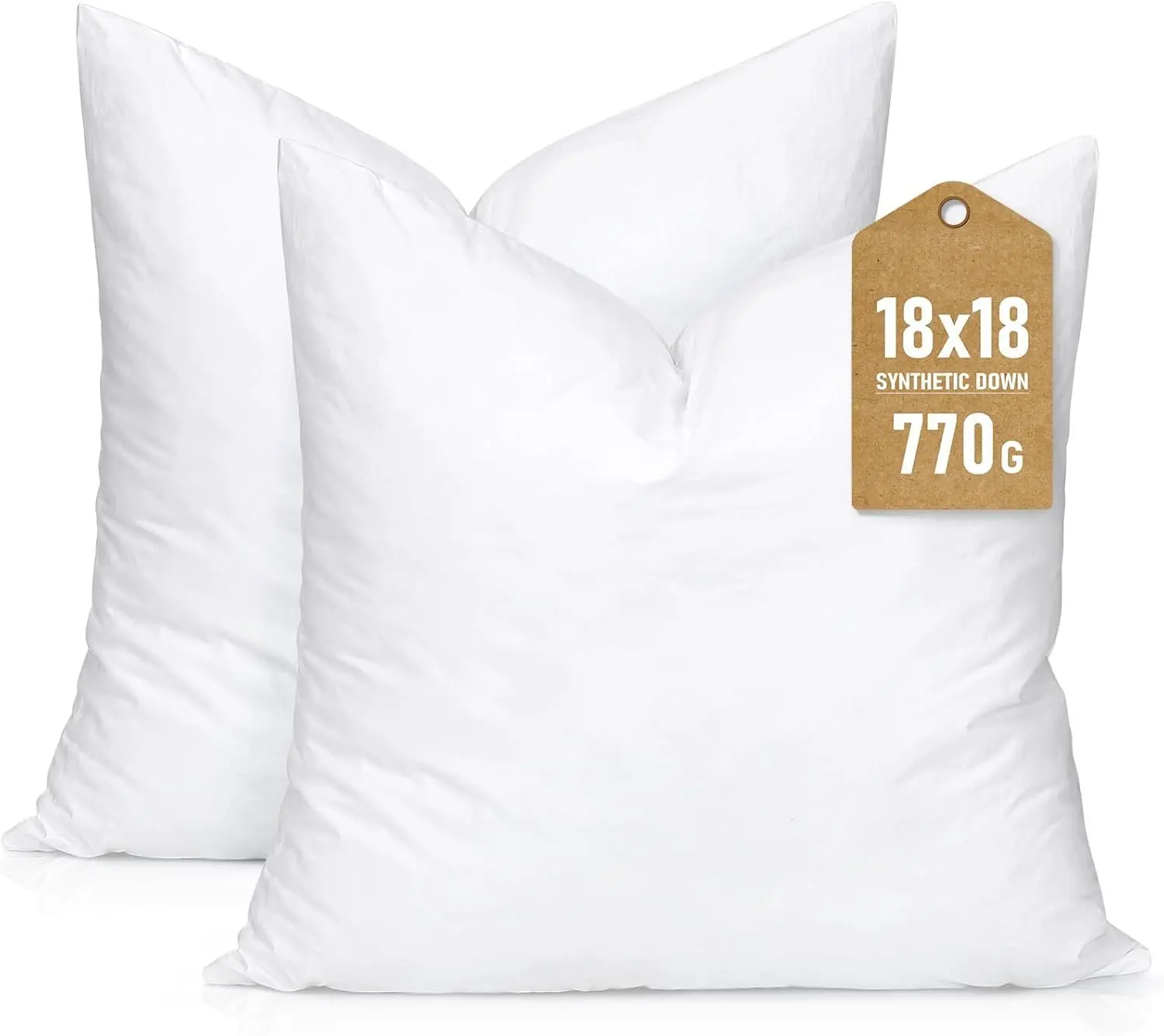 Synthetic Down Pillow Insert, 18x18 Down Alternative Throw Pillow Insert. Ultra Soft Fluffy Sleeping Pillow with  Cotton Cover, Decorative Pillows Set of 2-White.