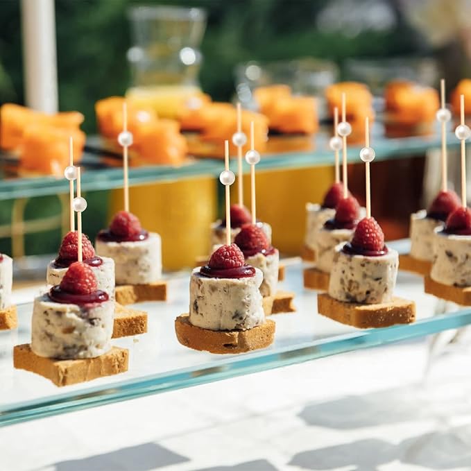 120 PCS White Pearl Cocktail Picks 4.7 Inch Bamboo Toothpicks for Appetizers, Drinks & Elegant Party Food Presentation