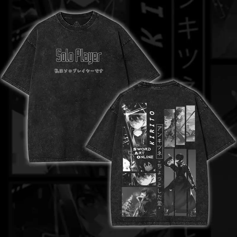 Sword Art Online Kirito x Asuna Loving Japanese Retro Vintage Unisex Oversized Anime Graphic Tee – Trendy Y2K Acid Double Printed Cotton T-Shirt, Streetwear Casual Apparel Top, Outfits for Men jesus tshirt