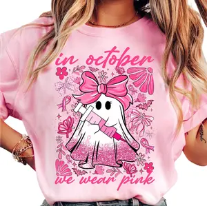 Nurse Spooky T-Shirt, Coquette Nurse Shirt, In October We Wear Pink Shirt, Pink Ghost Tee, RN Medical Nursing Hoodie, Cute Ghost Sweater, Gift For Her