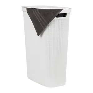 Slim Laundry Hamper with Lid, 40L Clothes Basket,,, White