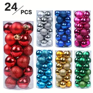 24 Piece Multi-Color Christmas Decorations, 1.18 Inch Plastic Shatterproof Balls, Metal Finish, Perfect for Tree Decoration, Holiday Home Decor