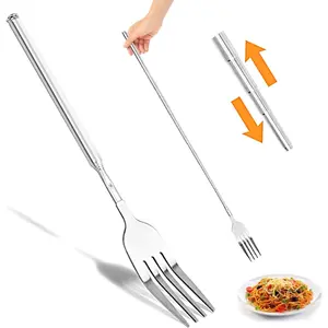 64.6CM Extendable Stainless Steel Telescoping Fork - Long Handled for Eating Dinner Fruit Dessert 8.6" to 25.4" Easy-to-use Design