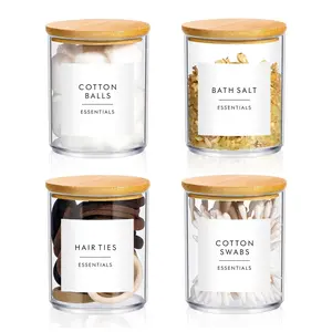 Cotton Swab Storage Box, 4/6 Counts Transparent Storage Jar with Bamboo Lid, Home Organizer for Bathroom, Bedroom, Living Room, Kitchen, Bottles