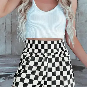 Women's High Waisted Checkered Shorts - Trendy & Comfortable Active Drawstring