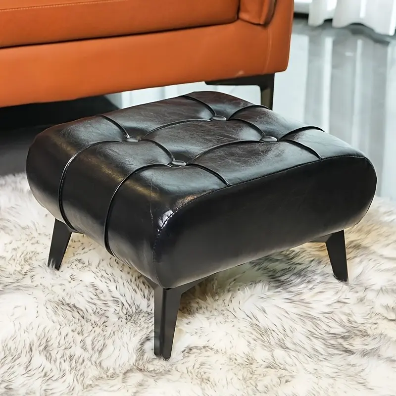 High-quality Oil Wax Leather Low Stool, Footstool, Leather Cushioned Footstool, Fashionable Multifunctional Sofa Edge, Shoe Changing Stool, Suitable For Living Room, Hallway, Entrance, Bedroom, Home Decoration Furniture, Household Furniture