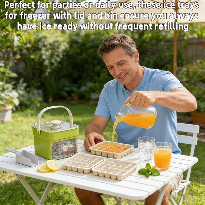 48 Cube Ice Maker with Easy Press Lid, Double-Deck Portable Ice Cube Tray, Ice Cube Mold Maker Container Box for Freezer Includes Lid Bin Tongs, Personal Use in Whiskey, Coffee and Beverages 48 Cube Ice Maker with Easy Press Lid, Double-Deck Portable Ice Cube Tray, Ice Cube Mold Maker Container Box for Freezer Includes Lid Bin Tongs, Personal Use in Whiskey, Coffee and Beverages