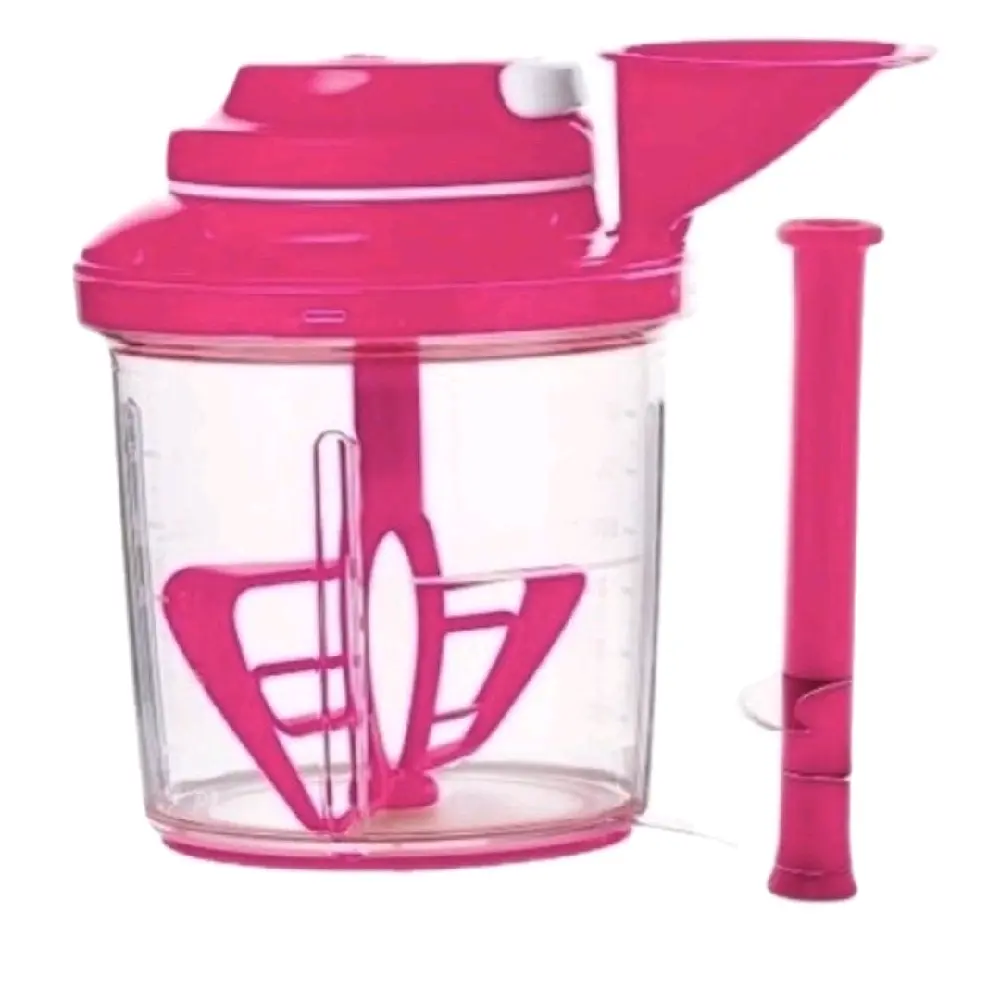 Tupperware Extra Chef Chopper Pink -  Food Processor with 5¾-Cup Base, Curved Blade Insert, Manual Stirring Mechanism, Funnel for Measuring, and Adapter Cover