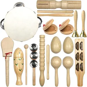 Musical Instruments Set, 15PCS Natural Percussion Tambourine Maracas Bells Instruments, Educational Music Kit with Storage Bag Birthday girl age