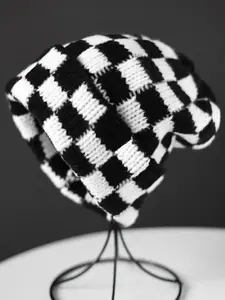 Unisex Plaid Knit Hat, Large Size Warm Ear Protection Head Wrap, Ideal for Travel Outdoor Cycling Hiking Sports, Knit Hats