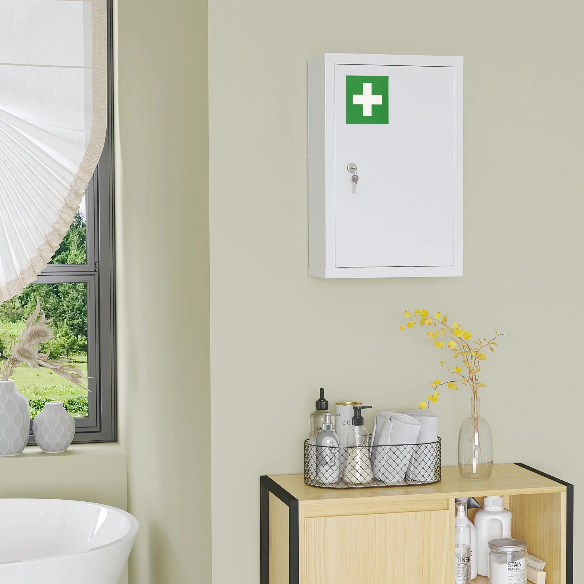 12" x 18" Lockable Medicine Cabinet 3 Tier Steel Medical Wall Box with 2 Keys Shelves for Bathroom White Space-Saving Lockable Design Water-Resistant Painted Surface