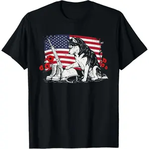 Y2K Summer Viral Print Oversized Graphic Vintage Unisex TeeSiberian Husky American USA Flag Memorial Day 4th of July T-Shirt