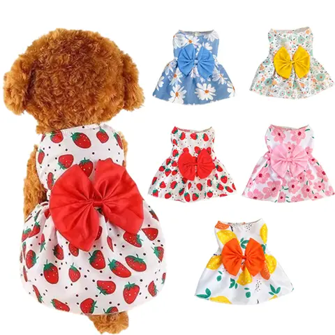 5PCS Pet Princess Outfits Set, Sporty Floral Bow Lace Spring-Summer Puppy & Cat Dresses for Small-Medium Pets (XS-XXL, XS Fits Poodle, Chihuahua)